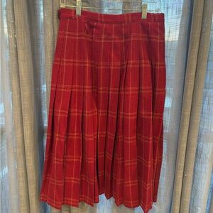 Pendleton Red and Yellow Plaid pleated unlined 100% wool skirt vintage holiday